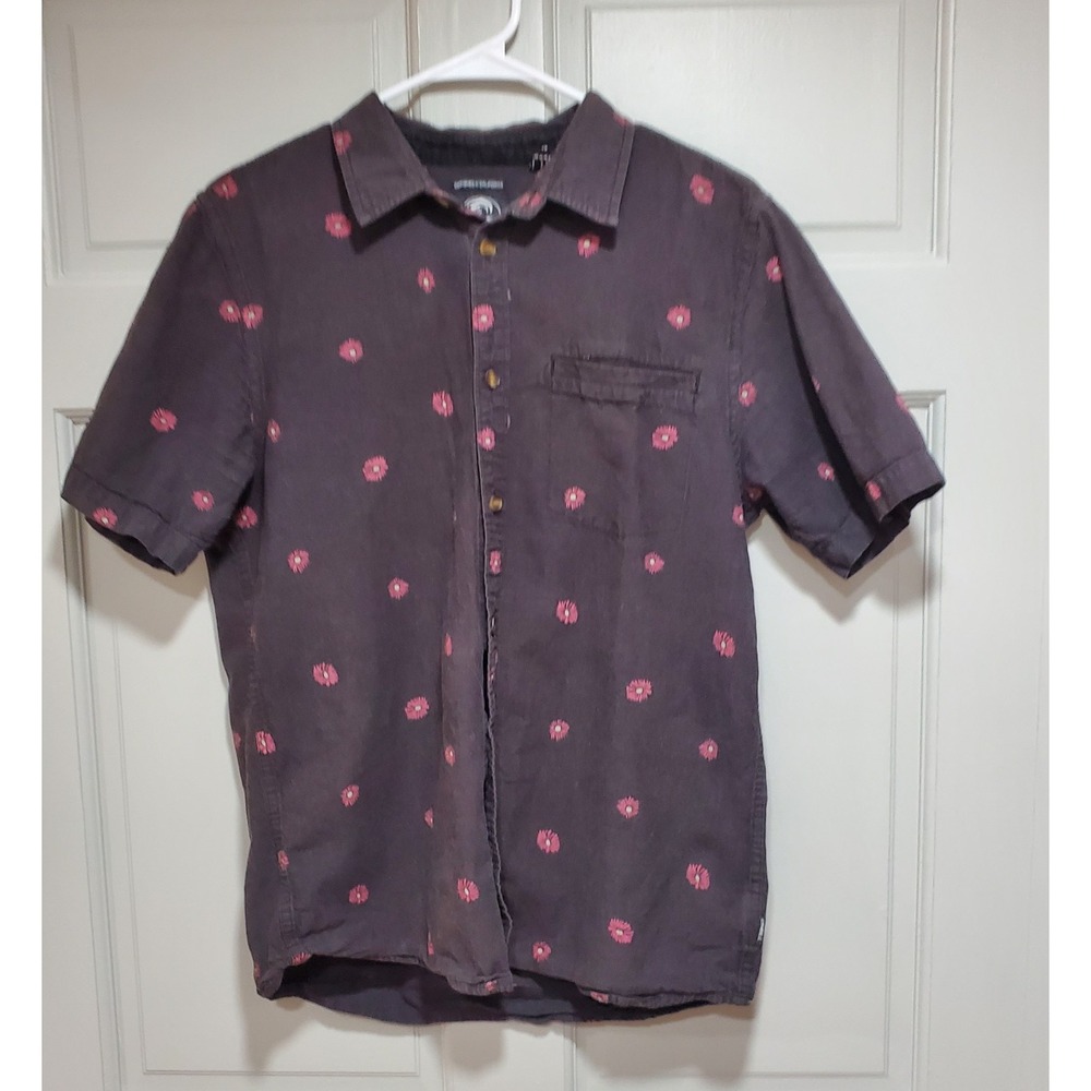O'Neill TRVLR Series Mens Size Medium Button Down Shirt Black Tropical Floral